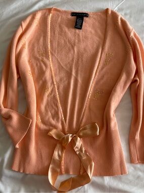 Apostrophe Peach Ribbon-Tie Cardigan with Sequin Accents